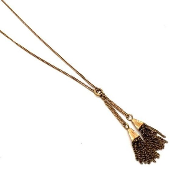 J Crew Gold Tone Fringe Tassel Chain Necklace Long Minimalist Classic - Picture 4 of 11